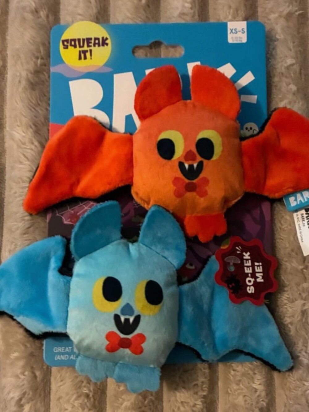 BARK BAT PLUSH DOG TOYS-SET OF 2-SQUEAKY-NWT!